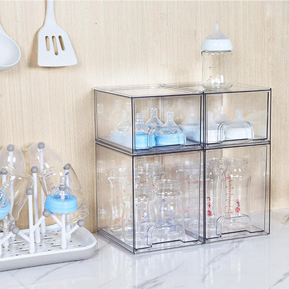 Vtopmart 7.6" H Clear Stackable Storage Drawers, 2 Pack Plastic Organizers Bins for Skincare, Cosmetics,Beauty Supplies,Ideal for Vanity, Bathroom,Kitchen Countertop,Cabinet Organization