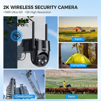 4G LTE Cellular Solar Security Camera Wireless Outdoor, No WiFi Solar Powered Camera, 360° Live View, 2K Color Night Vision, PIR Detection, 2-Way Audio, Motion Alert, Built in SIM Card, Easier to use