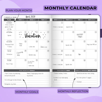Clever Fox Planner – Undated Weekly & Monthly Planner for Productivity, Time Management & Goals – Organizer Journal – A5 (Purple)