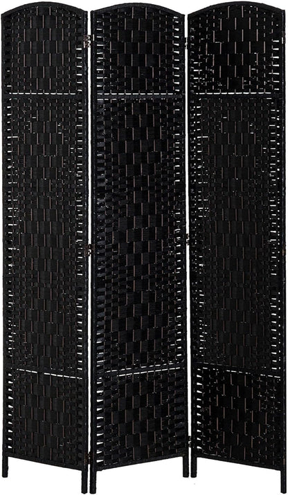 HOMCOM Room Divider, 3 Panel Folding Privacy Screen, 6FT Tall Portable Wicker Weave Partition Wall Divider for Bedroom, Home Office, Black