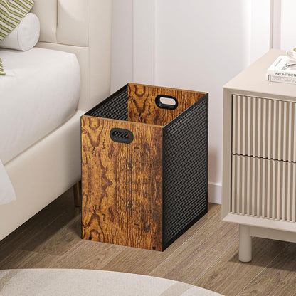 Retro Office Trash Can, Iron and Wood Combination Bedroom Garbage Can, Rectangular Design Wastebasket with Handle, Industrial Style Trash Can for Home Office, 4.5 Gallon (Patent Pending)