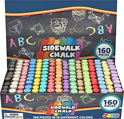 160 PCS Sidewalk Chalks Set Non-Toxic Washable Jumbo Chalk for Outdoor Art Play, Painting on Chalkboard, Blackboard and Playground
