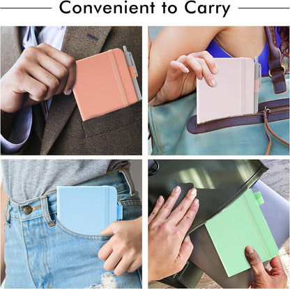 feela 6 Pack Pocket Small Notebooks Bulk, Mini Cute Memo Notepads Hardcover College Ruled Lined Journals with Pen Holder for Women Girls Office School, with 6 Black Pens, 3.5”x 5.5”, A6, Pastel Colors