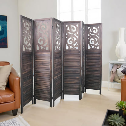 NicBex 6 Panel Room Divider,5.6FT Wood Carved Room Dividers,Folding Privacy Screens Portable Freestanding Partition Wall Dividers for Room Separation,Home Bedroom Office,Rustic Brown