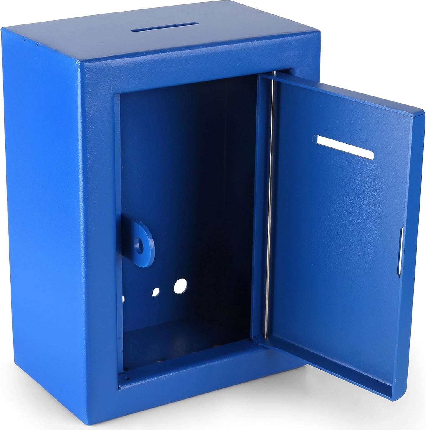 Metal Donation Box Charity Steel Collection ballot Box Office Suggestion Box Secure Box With Front and top Slot Easy Wall Mount with pre drilled holes 8.5x6.5x4" Drop Box for Home and Office(Blue)