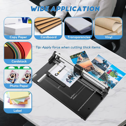 CGOLDENWALL A4 Rotary Paper Trimmer, 12 Sheets, w/Extra Blade & Gloves, for Cardstock Photo, Heavy Duty Paper Cutter for Offices Schools Crafts (14.9 Inch Cut Length)