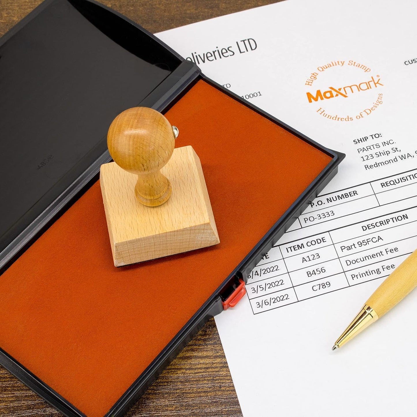 Large Premium Orange Ink Stamp Pad - 3" by 6" - Quality Felt Pad - Case with Closing snap