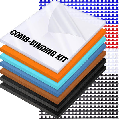 160 Pack Binding Covers and Combs kit 8.5x11 Inches Include 60 Pcs 12 mil Leather Texture Binding Cover 60 Pcs 8 mil Clear PET Presentation Covers 40 Pcs Binding Combs Letter Size(Vivid Color)