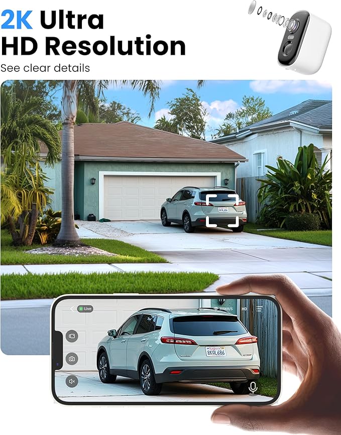 2K Solar Camera Outdoor Wireless, WiFi Cameras for Home Security with Solar Panel, Spotlight Color Night Vision, AI Motion Detection, Siren Alarm, 2-Way Talk, IP66, Cloud/SD Storage 2 Pack