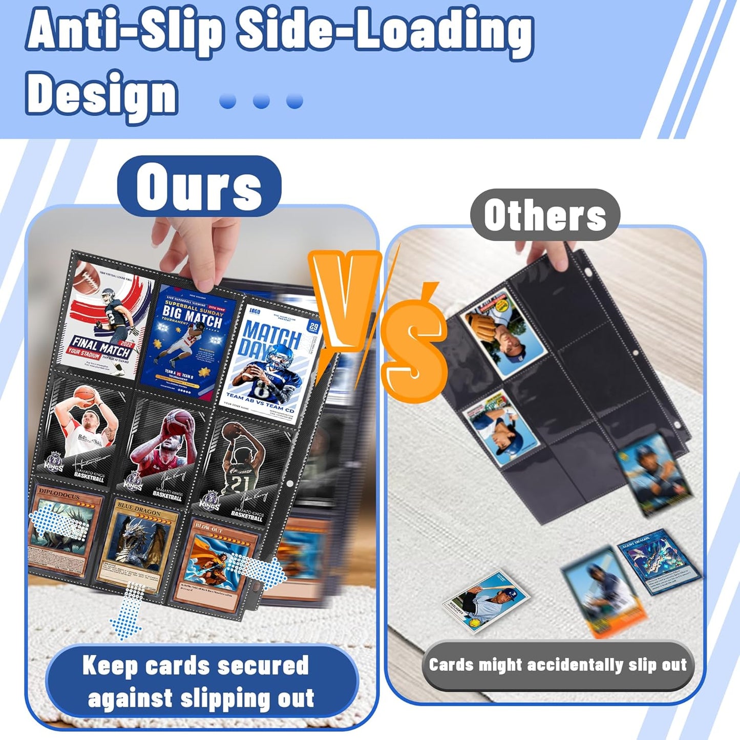 900 Pockets Trading Card Binder Sleeves, Baseball Card Sleeves Fit for Standard Size Sport Cards, Baseball Card Holder for 3 Ring Binder