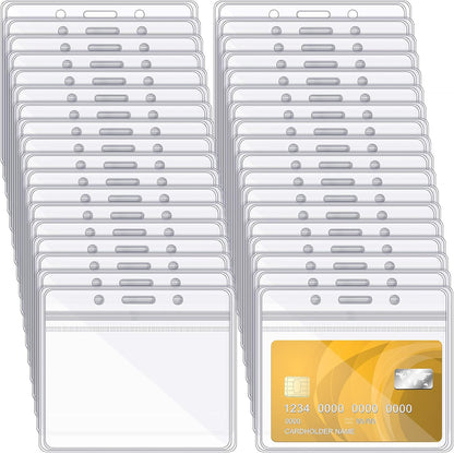 Zonon 150 Pcs Name Badge Holders Clear Plastic ID Card Name Tag Holders Badge Sleeves Horizontal Waterproof Transparent PVC Sleeve Cover Pouch for Office School Travel(3.35 x 3.94 Inch)
