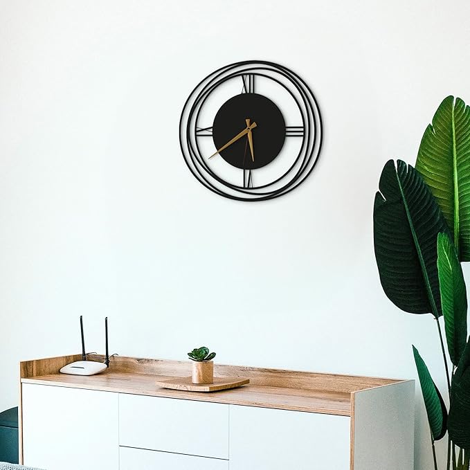 Circular Harmony Wall Clock – 20 Inch Mid-Size, Quiet Sweep Quartz Movement, Black Metal Modern Clock for Entryway, Home Office, Bedroom