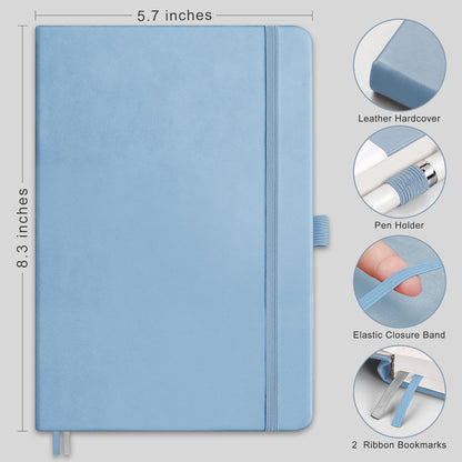 RETTACY Blank Journal Notebook, 192 Pages, A5 Medium Size (5.7'' x 8.3''), Leather Hardcover, 100 GSM Thick Paper, for Sketching, Drawing, Painting (Light Blue)