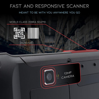 Heavy Duty Android Tablet with Integrated Barcode Scanner, 2D/1D/QR Zebra SE4710 Reader, Android 9, WiFi/GPS/Bluetooth, 8000mAH All-Day Battery (Tablet + Charging Cradle)