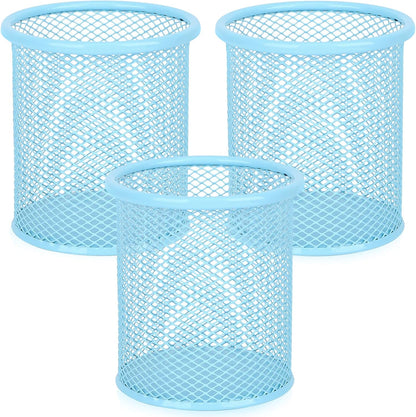 Segarty Pencil Holder, 3 Pack Light Blue Pen Holder, Pencils Cups for Desk, Round Mesh Pens Container Organizer for Office Supplies, School Classroom, Makeup Brush, Home Storage