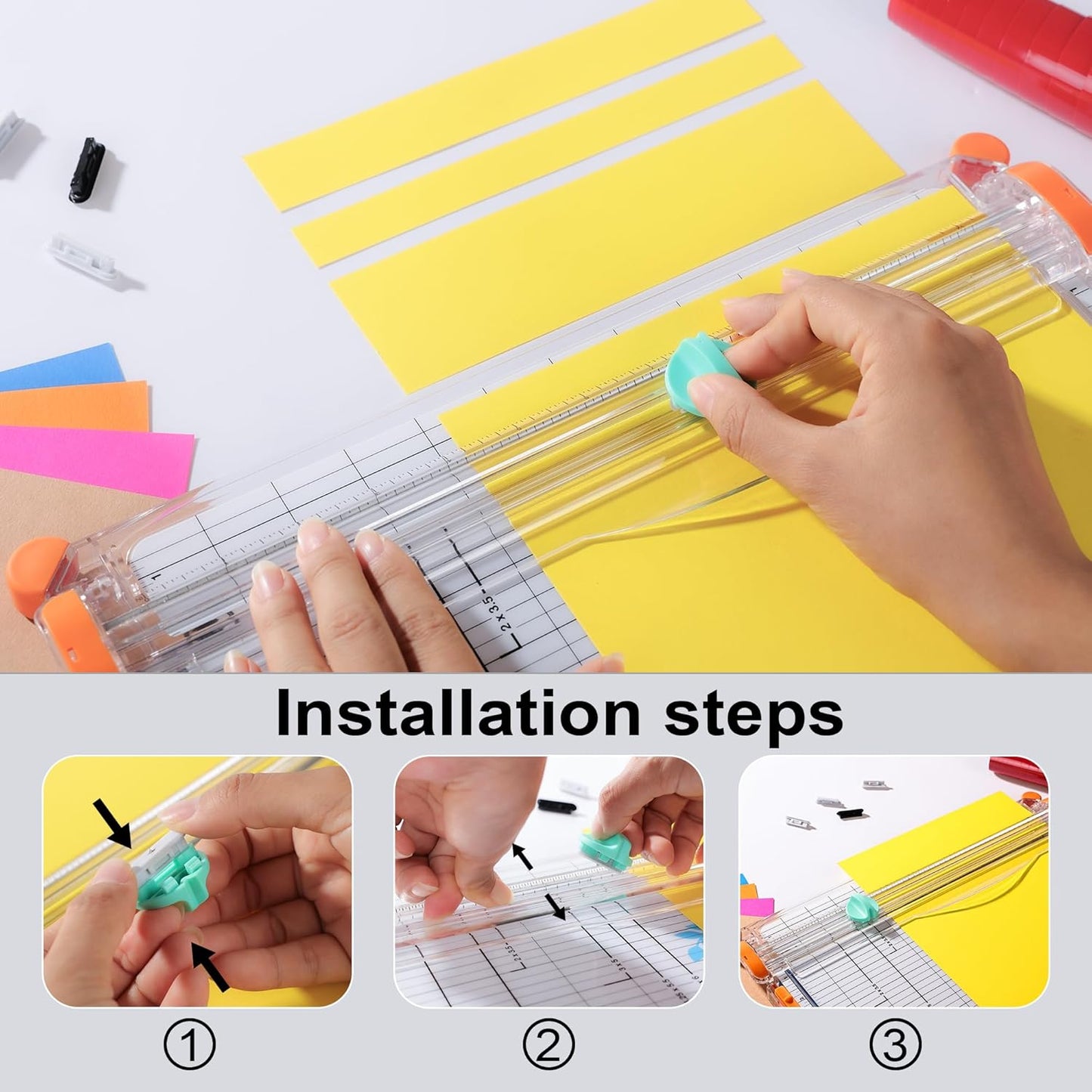 6-Pack Trimmer Replacement Blades for Fiskars Paper Trimmer, Replacement Blade for All Series of Fiskars/Portable&Precision Trimmer,Arts and Crafts,4 Cutting&2 Scoring Blades,a Slider,Blue