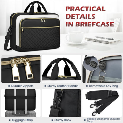 NEWHEY Laptop Bag 17.3 Inch Laptop Briefcase for Women Men Waterproof Shoulder Messenger Bag Large Computer Bag for Business Office Work College, Black&Beige