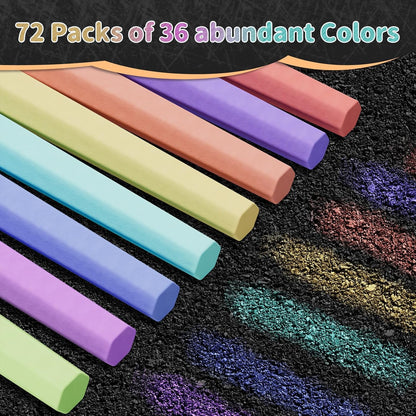 72PCS Washable Sidewalk Chalks Set, 36 Colors Non-Toxic Chalk Paint Bulk for Kids, Oversized Colored Chalk for Painting on Chalkboard, Chalk Pavement and Outdoor Art Play