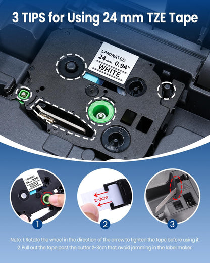 3-Pack 24mm 0.94 Laminated White Tape Replace for Brother Label Maker Tape TZe-251 Compatible with Brother P Touch TZ TZe 1" Refills for PT D610BT D600 700 P710BT PTP750W, Label KINGDOM Tze251