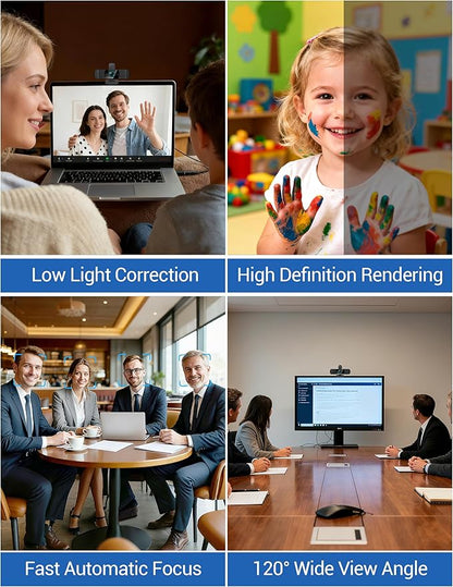 RUWBY UHD 4K Webcam with Built-in Dual Mics, Wide-Angle Lens, Privacy Cover, Tripod Stand, Autofocus Computer Camera, Plug and Play for Desktop PC or Laptop