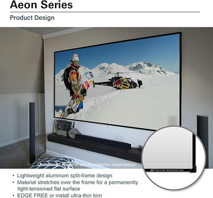 Elite Screens 100" Fixed Frame Projector Screen 16:9, Edge-Free 8K/4K UHD CineWhite, Standard, Short & UST Compatible Home Theater, AR100WH2