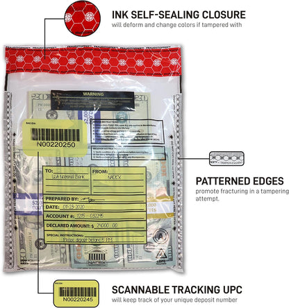 Nadex 9 x 12 Inch Tamper Evident Bank Deposit Bags with FRAUDSTOPPER Level 4 Security, 500 Pack (Clear)