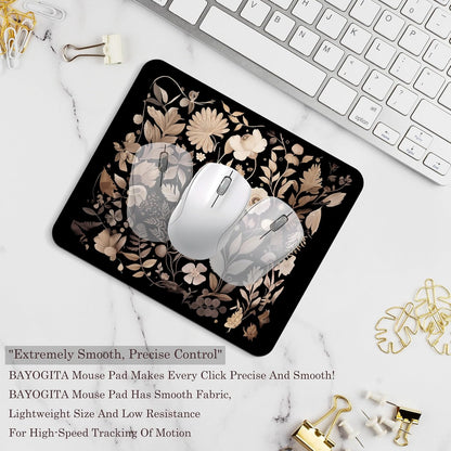 Floral Black Mouse Pad - Vintage Floral Decor Mousepad, Black Boho Flower Office Desk Mouse Pad, Boho Coworker Gifts, Gifts for Flower Lovers, 9.5x8 Inches