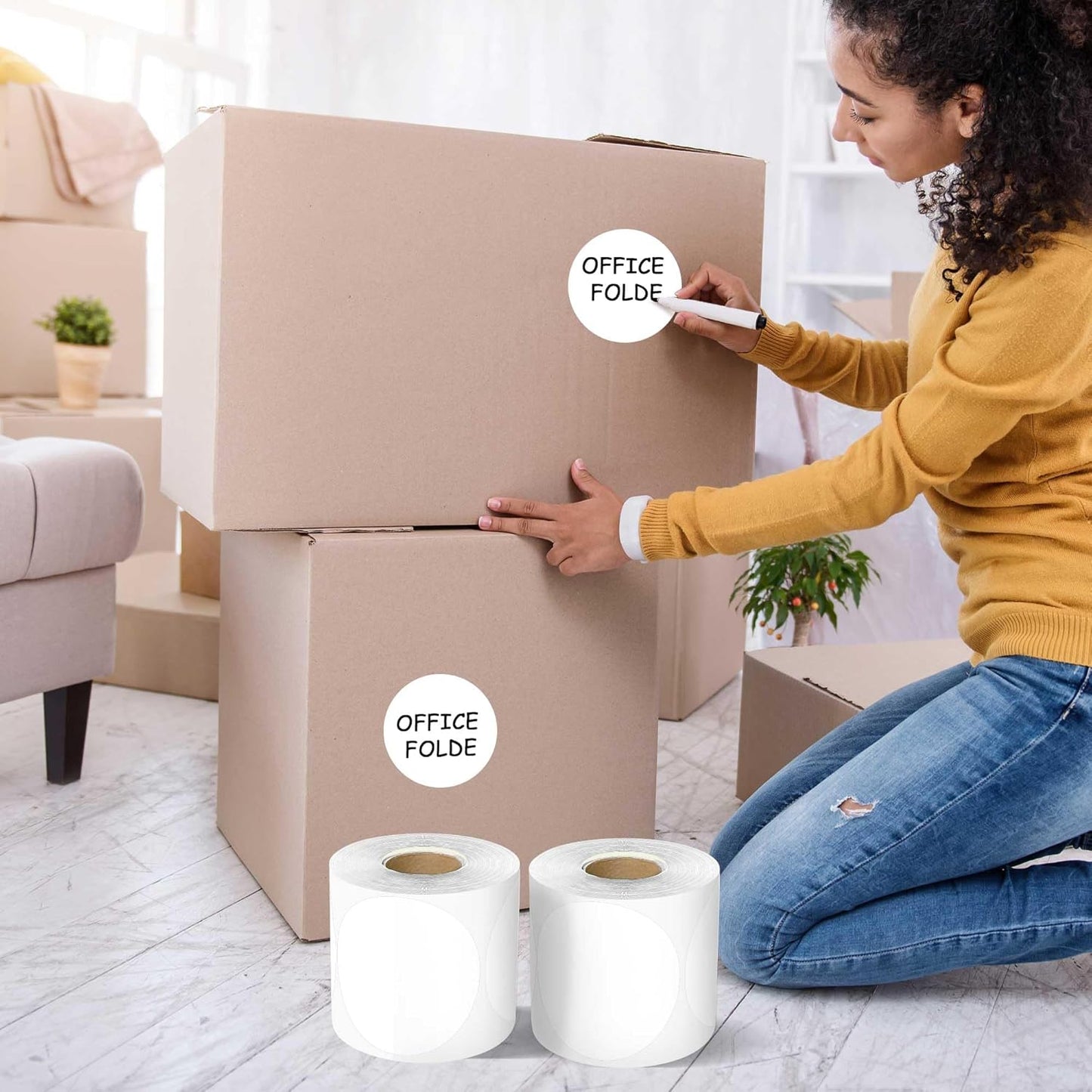 PARLAIM 3”Color Coding Labels Stickers,4Rolls/2000per Dispenser Box Round Adhesive Circle Dot Stickers for Inventory Office Home (White)