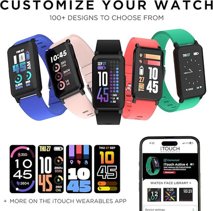 iTouch Active 4 Smartwatch Fitness Tracker – 1.47” Display, IP68 Water Resistant, 96 Sport Modes, Heart Rate & Activity Tracking, GPS, Pedometer, 100+ Watch Faces – for Android & iOS