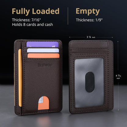 Buffway Slim Minimalist Front Pocket RFID Blocking Leather Wallets for Men and Women - Galaxy Coffee