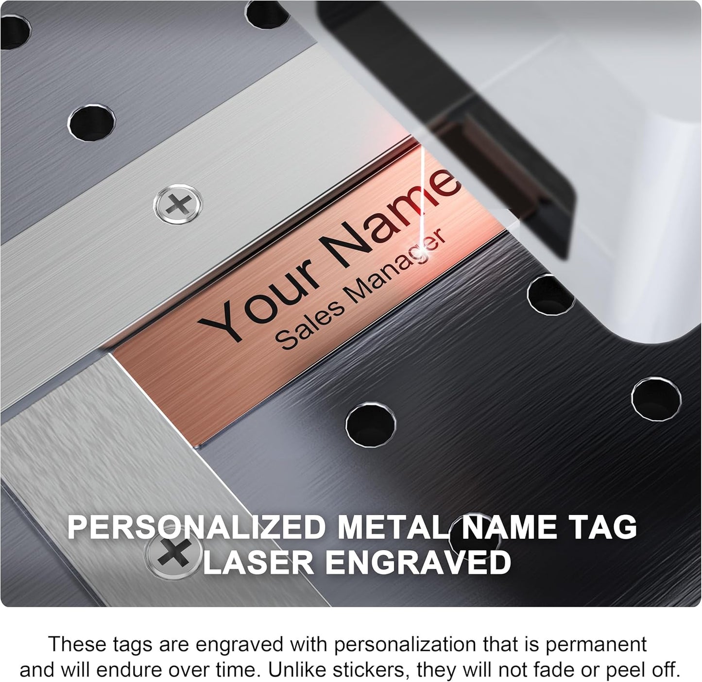 Magnetic Name Tags | Personalized Engraved Metal Identification Badges with Pin or Adhesive Backing | Custom ID Tags | 2.8"x0.8"