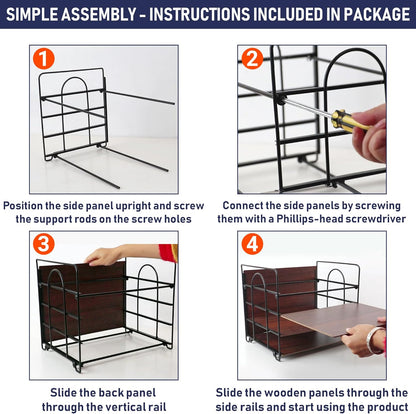 4-Tier Office Organizer, Desk File Organizer with Wood Patterned Shelves, Office Supplies Desktop Organization for Storage of Paper, Bills, Letters, Multi-Functional Desk Organization and Accessories