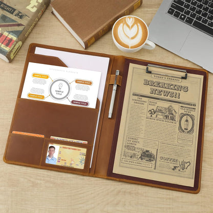Jack&Chris Leather Portfolio, A4 Document Folder Legal Pad Padfolio, Professional Writing Letter Notepad Clipboard Sleeve Organizer, Resume Folio Binder for Men&Women,JC1823