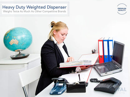 Royal Imports Desktop Tape Dispenser Adhesive Roll Holder (Fits 1" & 3" Core) Heavy Duty Premium for Office, Home, School, Library, Crafts, Moving, Giftwrapping with Weighted Nonskid Base, Black