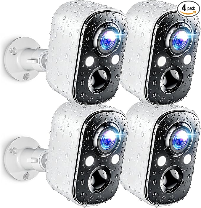 Techage Security Cameras Wireless Outdoor, 2K Battery Powered WiFi Cameras for Home Security with AI Motion Detection, Color Night Vision, 2-Way Talk, IP66 Waterproof, Cloud/SD Storage 4 Pack