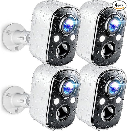 Techage Security Cameras Wireless Outdoor, 2K Battery Powered WiFi Cameras for Home Security with AI Motion Detection, Color Night Vision, 2-Way Talk, IP66 Waterproof, Cloud/SD Storage 4 Pack
