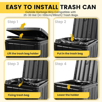 Outdoor Trash Can with Lid, Waterproof Resin Garbage Can with Tiered Lid, Outside Trash Bin for Patio, Kitchen, Backyard or Deck