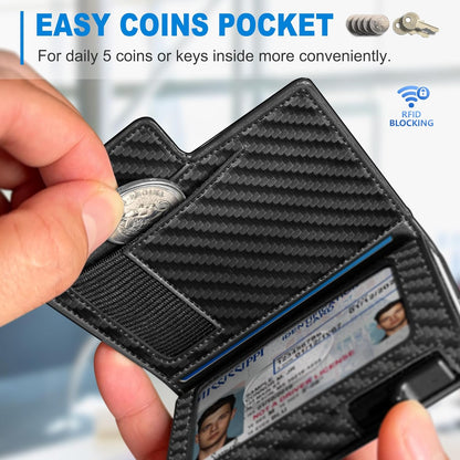 Men Wallet,with Money Clip Coins Pocket ID Window,Slim Front Pocket RFID Blocking Pop-up Card Holder 3.9"x 2.7", Gift Boxed