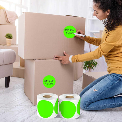 PARLAIM 3”Color Coding Labels Stickers,4Rolls/2000per Dispenser Box Round Adhesive Circle Dot Stickers for Inventory Office Home (Fluorescent Green)