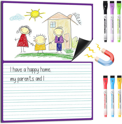 KIKIGOAL 21.5"x17" Magnetic Draw and Write Paper,Dry Erase Handwriting Lined Paper for Classroom Whiteboard, Writing Chart Page Teacher Must Have Homeschool Teaching Supplies (Draw and Write)