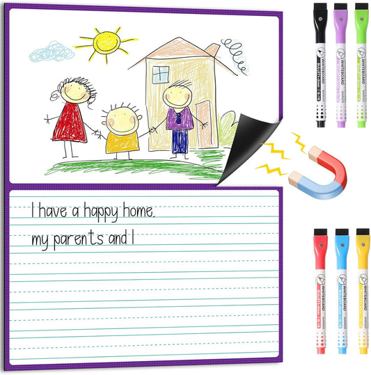 KIKIGOAL 21.5"x17" Magnetic Draw and Write Paper,Dry Erase Handwriting Lined Paper for Classroom Whiteboard, Writing Chart Page Teacher Must Have Homeschool Teaching Supplies (Draw and Write)