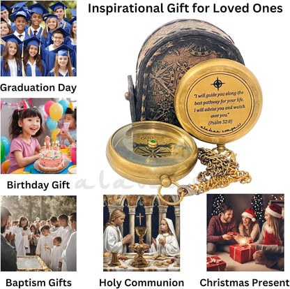 Divine Path Engraved Compass - I Will Guide You - Psalm 32:8" Quote | Inspirational Gifts for Men Women, Uplifting Spiritual Heavenly Faith Gift Boys Girls