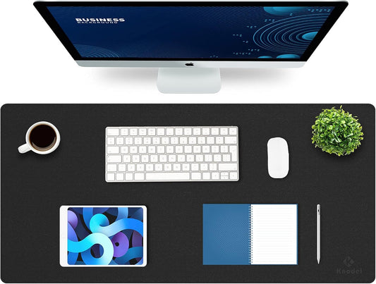 K KNODEL Large Office Leather Desk Mat, Mouse and Keyboard Pad, Computer and Laptop Mat, Desktop Protector and Cover, Writing Pad and Blotter (35.4"x17", Black)