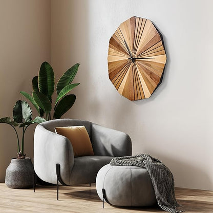 Parametric Verso Wood Wall Clock, 3D Birch Plywood Layered Acoustic Wooden Decorative Clock (Medium)