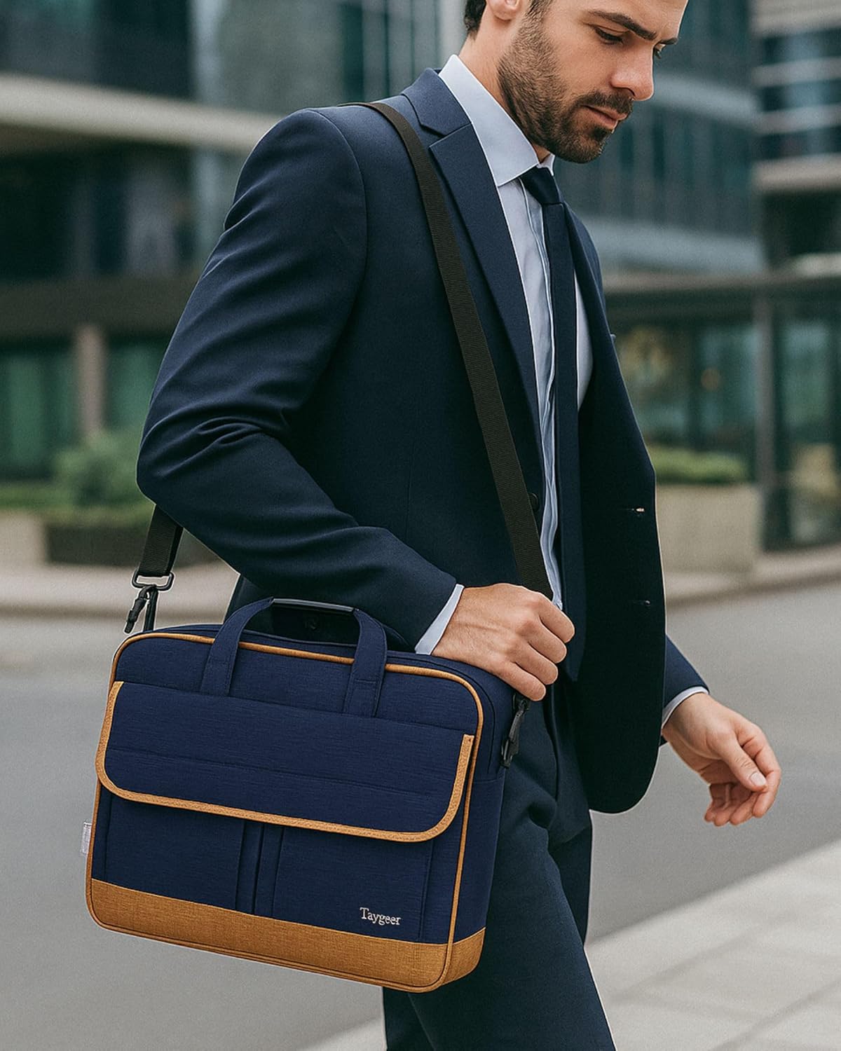 Taygeer Briefcases for Men, Water Resistant Laptop Bag 15.6 Inch for Business, Travel Office Crossbody Carry On Laptop Carrying Case, Messenger Shoulder Bag Fit 15.6 Inch Notebook/Computer, Blue Brown