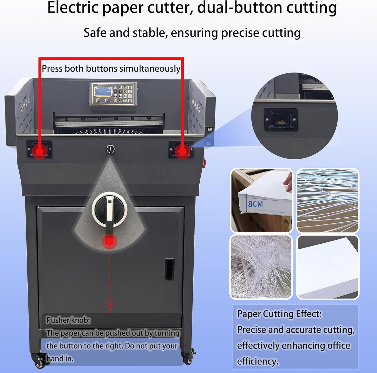 Electric Paper Cutter 110V Programmable Guillotine Cutter with LCD Display Double Safety Buttons Maximum Cutting Length 490mm Three Cutting Modes for Cutting Books Pictures Documents Files