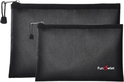 Fireproof Safe Money Document Bags - 2 Pack 13.4" x 9.8" and 10.6" x 6.7" Waterproof Zipper Bag, Fire & Water Resistant Storage Organizer Pouch for A4 A5 Documents Holder,File,Cash,Passport,Tablet
