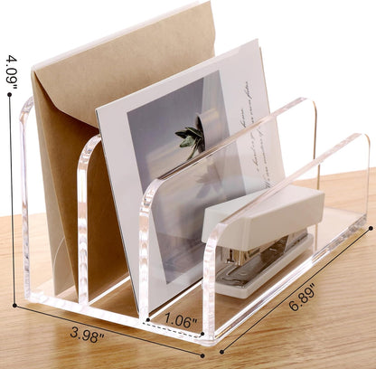 SANRUI Acrylic File Mail Desktop Organizer Sorters,3 Compartments Laddered Clear Desk Letter Organizer Office Document Sorter,Multifunction Envelope Folder Racks Holders for Office,Home, School