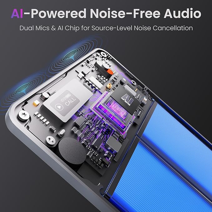 AI Voice Recorder, Note Voice Recorder - Transcribe & Summarize, AI Noise Cancellation Technology, Supports 152 Languages, 64GB Memory APP Control Audio Recorder for Lectures, Meetings, Calls, Gray