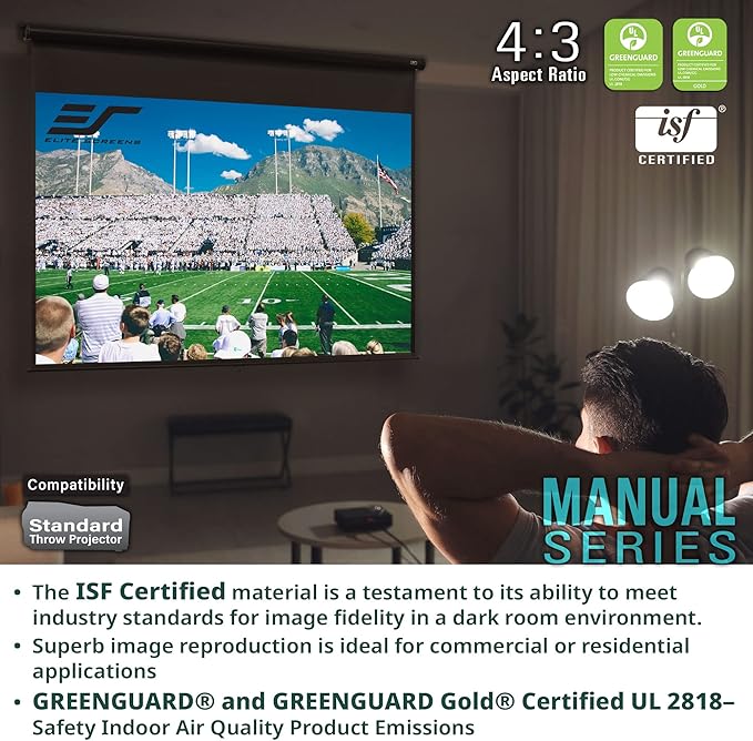 Elite Screens Manual Series, 150-INCH 16:9, Pull Down Manual Projector Screen with AUTO LOCK, Movie Home Theater 8K / 4K Ultra HD 3D Ready, 2-YEAR WARRANTY, M150XWH2,White